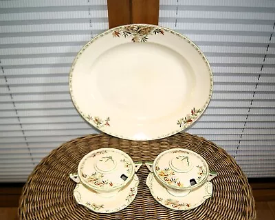 Buy Art Deco 1930s Burleigh Leaf Pattern Tableware 2 Sml Lidded Tureens + Meat Plate • 48£