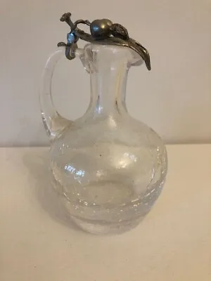Buy Vintage Clear Crackle Pattern Glass Vinegar/Oil Jug With Pewter Leaf Flip Lid. • 12£