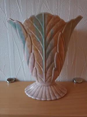 Buy BESWICK 844-1  Large Mantle Fan Vase Leaf Design In Peach And Turquoise.. • 24.95£