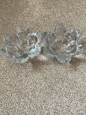 Buy Pair Of Clear Glass Lotus Flower Tea Light Holders -Heavy Glass • 5£