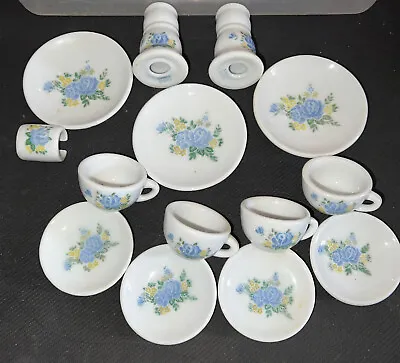 Buy Vintage Children's China Tea Set White W/ Blue Roses Buds 14 Pcs Candlesticks • 11.31£