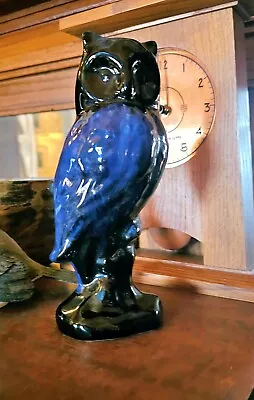 Buy Vintage Canadian Pottery Owl Figurine, Blue Drip Glaze Redware • 33.21£