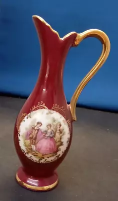 Buy Vintage  Limoges Vase Jug Red Ceramic Vase Fragonard Courting Couple. • 15£