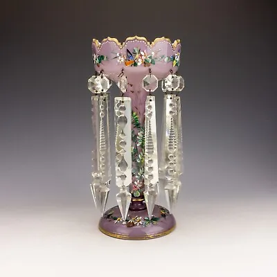 Buy Antique Bohemian Glass Lustre - Hand Enamelled Flower Decorated • 0.99£