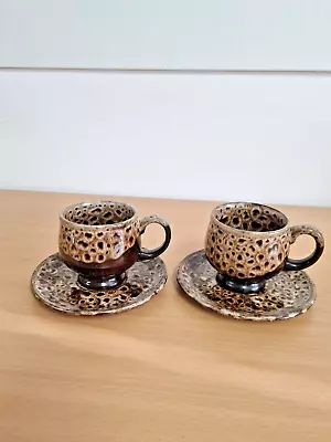Buy 2 X Vintage Cornish Studio Pottery Honeycomb Lava Drip Glazed Mugs & Plates • 12.90£