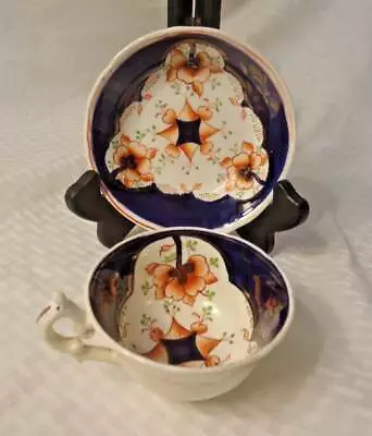 Buy Colorful Antique Staffordshire Porcelain Gaudy Welsh Cup & Saucer  C. 1840 • 9.40£