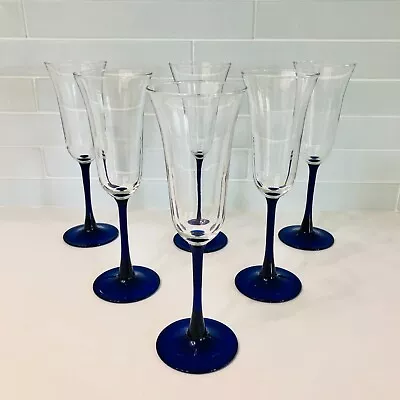 Buy Cobalt Blue/americana Blue Crystal Fluted Champagne Glasses -6 Pcs • 28.77£
