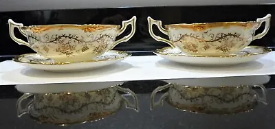 Buy Vintage Royal Cauldon Kings Plate 2 Cream Soup Bowls + 2 Saucers Bone China Rare • 50£