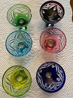 Buy Vintage Liqueur / Cordial Crystal Glasses - Multi-Colored, Etched, Set Of 6 • 168.09£