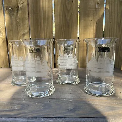 Buy Set (4) 16 Oz Toscany Etched Hand Blown-Hand Cut Water Glasses Romania • 28.33£