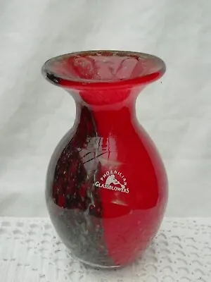 Buy Vintage Phoenecian Hand Blown Red Glass Vase Malta Signed Label • 12£