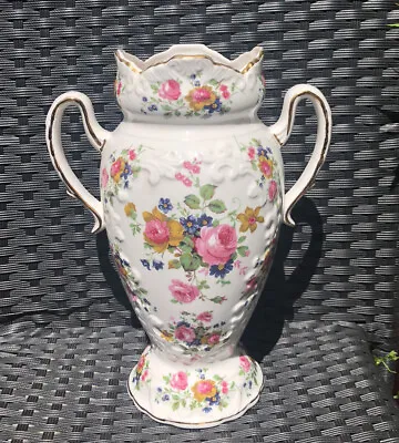 Buy Fenton White Vase With Roses Pattern & Handles, Amphora Vase With Country Roses • 125£