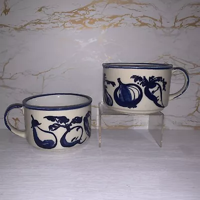 Buy Set Of 2 Vintage 70's Ceramic Vegetable Theme Print Ceramic Soup Mugs Bowl Japan • 18.94£