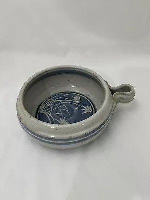Buy Vintage Bowl Art Pottery Handled Blue Gray Pottery Signed  1990 • 20.18£