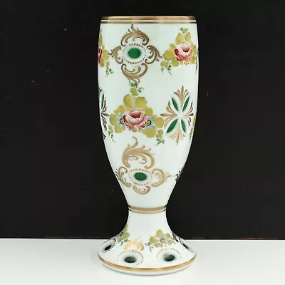 Buy Antique Bohemian Glass Vase Overlay Opaline On Green, 20.5cm High • 125£