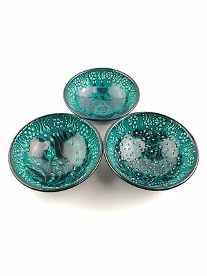Buy Hand Painted Ceramic Bowls(12 Cm) - 3 Pieces Handmade Turkish Pottery • 17.99£