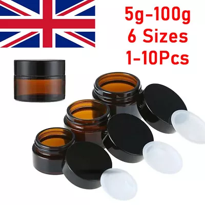 Buy Glass Amber Cosmetic Cream Bottle Lip Balm Container Jar Pots Makeup Vials Boxes • 24.58£