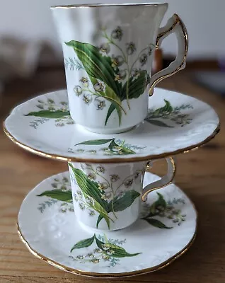 Buy 2 Vintage Spode Hammersley Bone China Lily Of The Valley Cups & Embossed Saucers • 9.99£