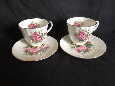 Buy Bone China DUCHESS Cups & Saucers Red & Pink Rose Pattern Fluted • 18£