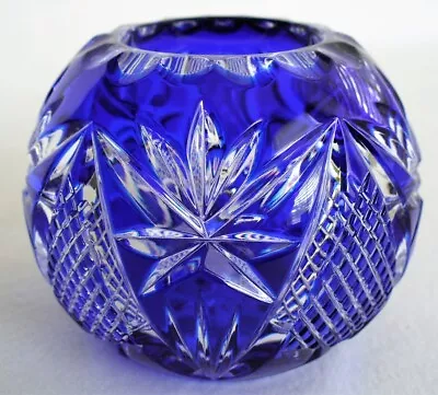 Buy Vint~CZECH~Bohemia~CRYSTAL~Glass Vase~COBALT BLUE~Cut To Clear~GLASS~3.25 X2.5  • 23.71£