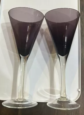 Buy VTG Amethyst Wine Glasses Clear Stems Set (2) Liquor Mixed Drink Bar Cordial • 17.99£