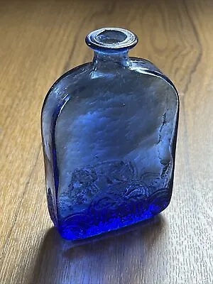 Buy Vintage Cobalt Blue Glass Bottle With Embossed Floral Pattern Base • 15£