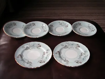 Buy Aynsley England Bone China Pale Blue Floral 6 Piece Plates & Saucers Lot • 5.99£