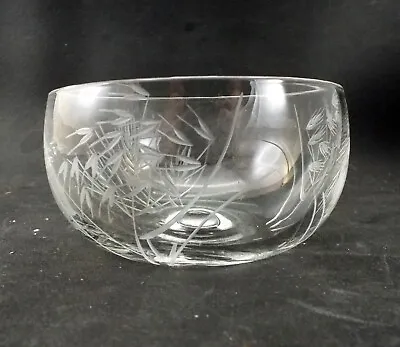 Buy  Vintage Crystal Cut Glass Bowl -Etched Wheat Grasses - Dimpled Centre - MCM • 13.99£