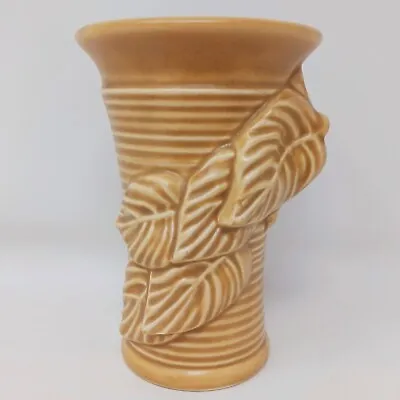 Buy Vintage 1950s SylvaC Raised Relief Leaves Ribbed Small Vase No. 5075 Beige Brown • 14£