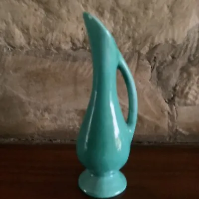 Buy Vintage Anglia Pottery -handled Pottery Vase14 Cm.Vibrant Shade Of Turquoise Vgc • 4£