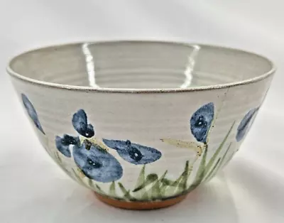 Buy Vintage Art Stoneware Pottery Blue Iris Hand Painted Glazed Serving Bowl Signed • 27.85£