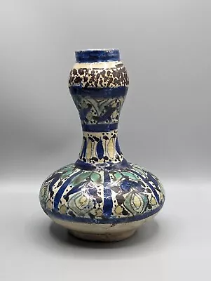 Buy Moroccan 19th Century Pottery Vase, Garlic Head, Signed, Polychrome Paint, Iznik • 125£