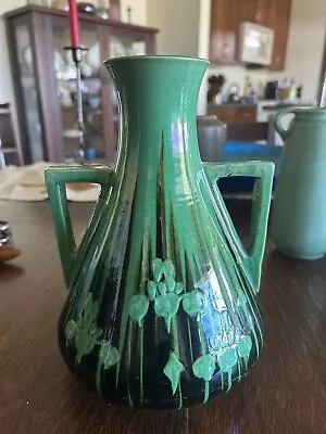 Buy Antique Awaji Pottery Arts & Crafts Green Organic Nouveau  Double Handled  Vase • 189£