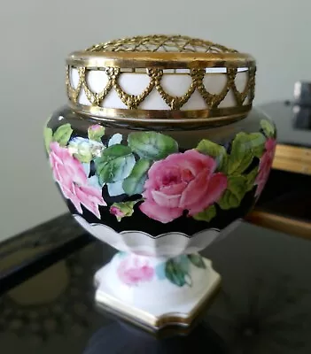 Buy Antique George Jones Crescent & Sons Vase Urn Potpourri Flower Frog Black Roses • 122.84£