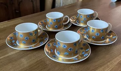 Buy 5 X Dunoon Fine Bone China Cup & Saucers ‘Cornflower & Gold’ Bodleian Oxford • 22.50£