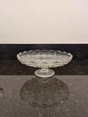 Buy Glass Cake Stand Dish Cut Glass Pattern 21cm Diameter 8cm High • 9.98£