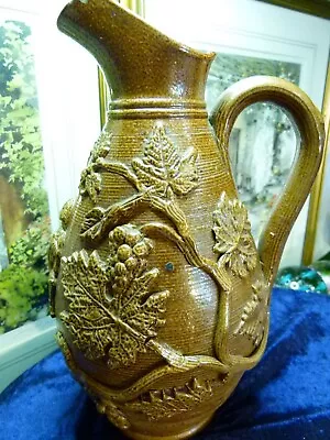 Buy 19th Century Salt Glazed Stoneware Jug With Raised Grape Vine Decoration • 95£