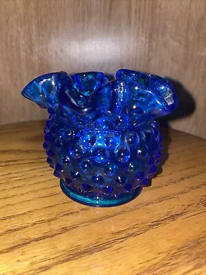 Buy VTG Fenton Cobalt Blue Hobnail Ruffle Vase. 3” Excellent • 19£