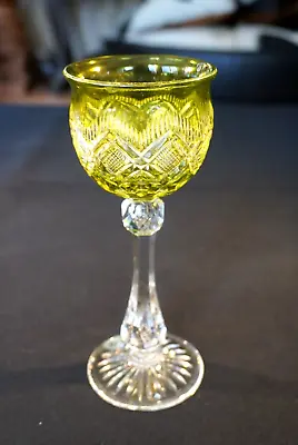 Buy Stunning Bohemian Vintage Lime Green Crystal Wine Hock • 81.11£