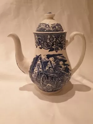 Buy Vintage Royal Tudor Ware Watermill Scene Teapot Blue And White • 22.50£