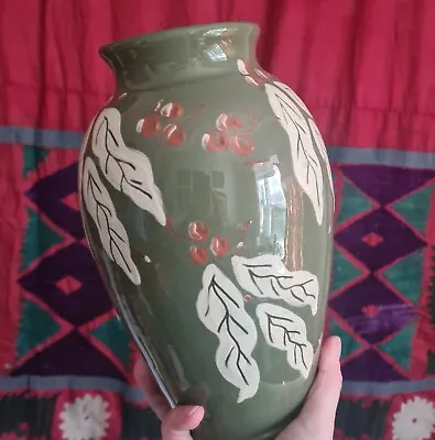 Buy Vintage Royal Barum Ware Pottery Green Berry & Leaf Vase C H Brannam Devon  • 22£