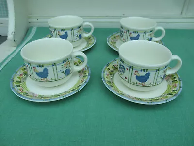Buy 4 X Johnson Brothers Cups And Saucers - MEADOW BROOK Chickens Etc. - Excellent • 12£