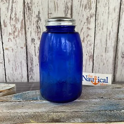 Buy Cobalt Blue Mason Jar With Lid - Dark Blue Glass - Vintage Style Glassware • 27.50£
