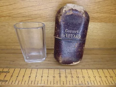 Buy Antique French Leather Cased Couvert De Voyage Faceted Glass Travel Beaker / Cup • 19.99£