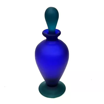Buy Vintage Frosted Cobalt Blue And Green Satin Glass Perfume Bottle 7” • 18.90£