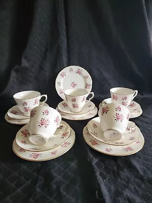 Buy VINTAGE Bone China Queen Anne Tea Cup & Saucer, Pink Flowers Trimmed In Gold.  • 15£