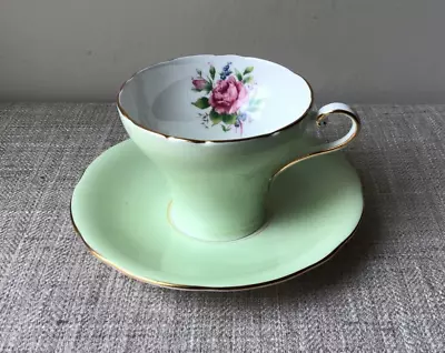 Buy Aynsley England Bone China Pale Green Pink Rose Gold Trim Tea Cup And Saucer • 42.53£