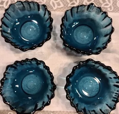 Buy Vintage Blue Indiana Glass Bowl Sunflower Pattern Salad Fruit Bowls Set Of 4 • 30.74£