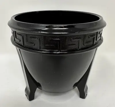 Buy 1930's Vintage LE SMITH Black Amethyst Glass GREEK KEY Footed Vase Jardiniere • 19.19£