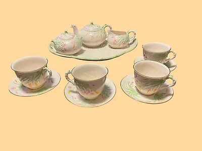 Buy RARE 14 Pc Belleek Tea Set Historical Grasses Pattern Teapot Cream Sugar Teacups • 709.48£